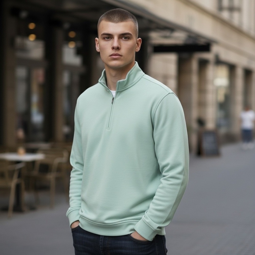 Greg Norman Mens Quarter Zip Pullover Shirt M Aqua‎ Blue Play Dry Golf Casual